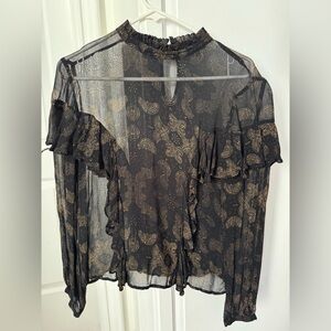Lucky Brand Sheer Blouse with Ruffles
